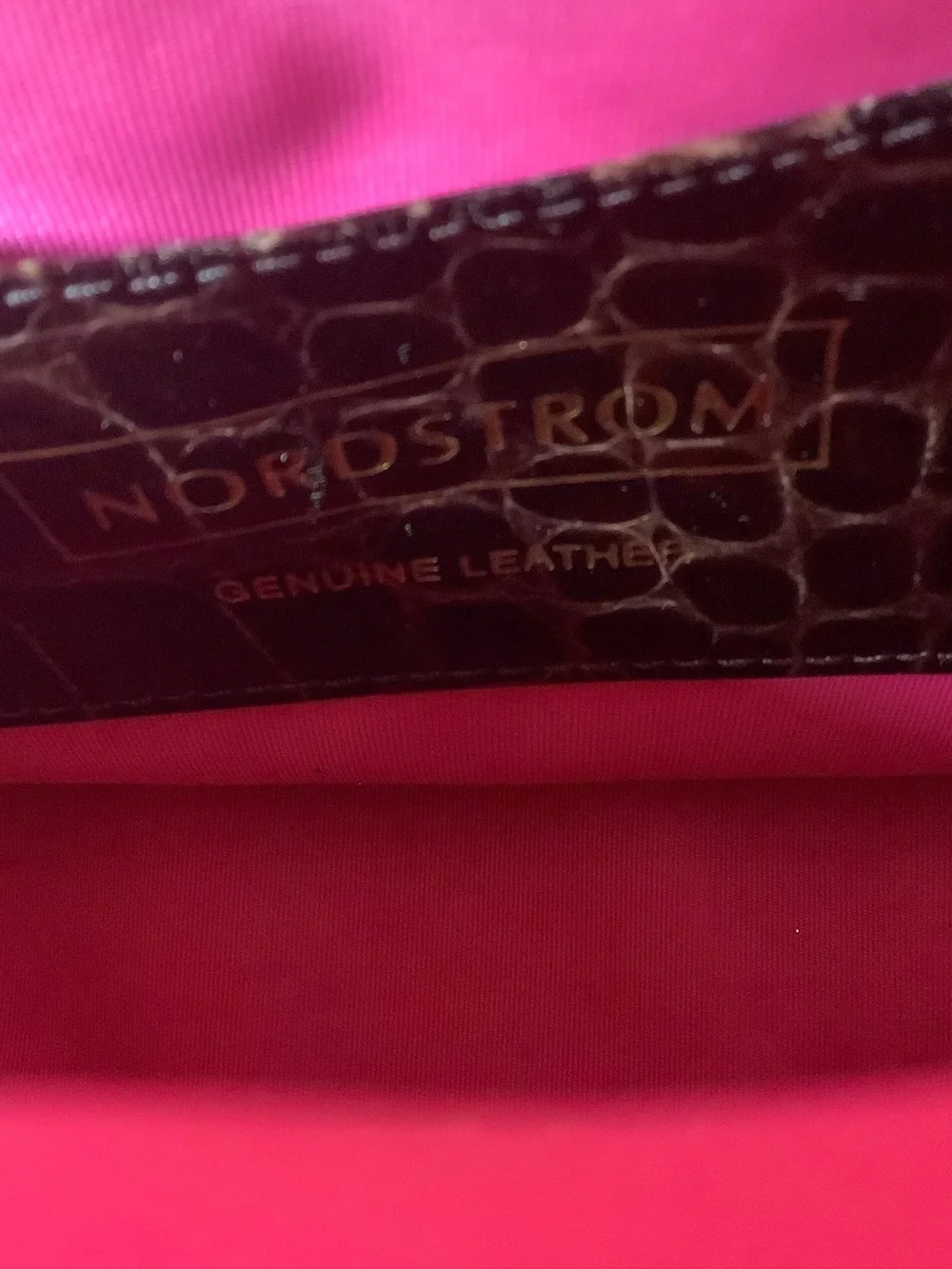 Nordstrom Croc-Embossed Dark Brown Satchel with Gold Hardware
